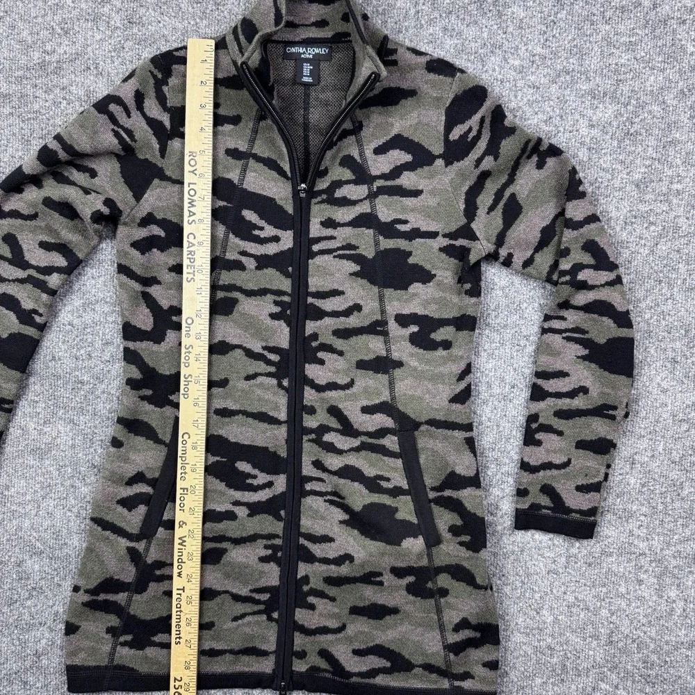 Cynthia Rowley Active Camo Zip Up Jacket Longline Knit Cardigan Green Size M - Picture 4 of 6